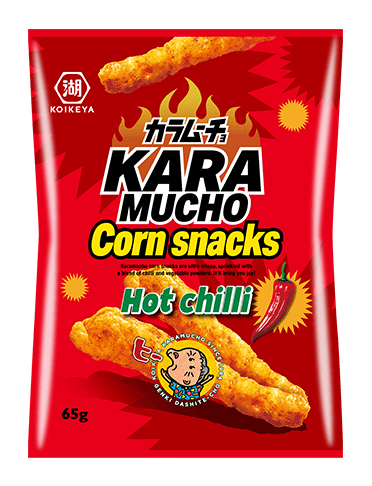 Hot chilli flavour corn snacks with sugar and sweetener